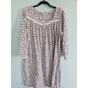 Eileen West Nightgown Pajamas Long Sleeve Size Large White Pink Floral Cottage